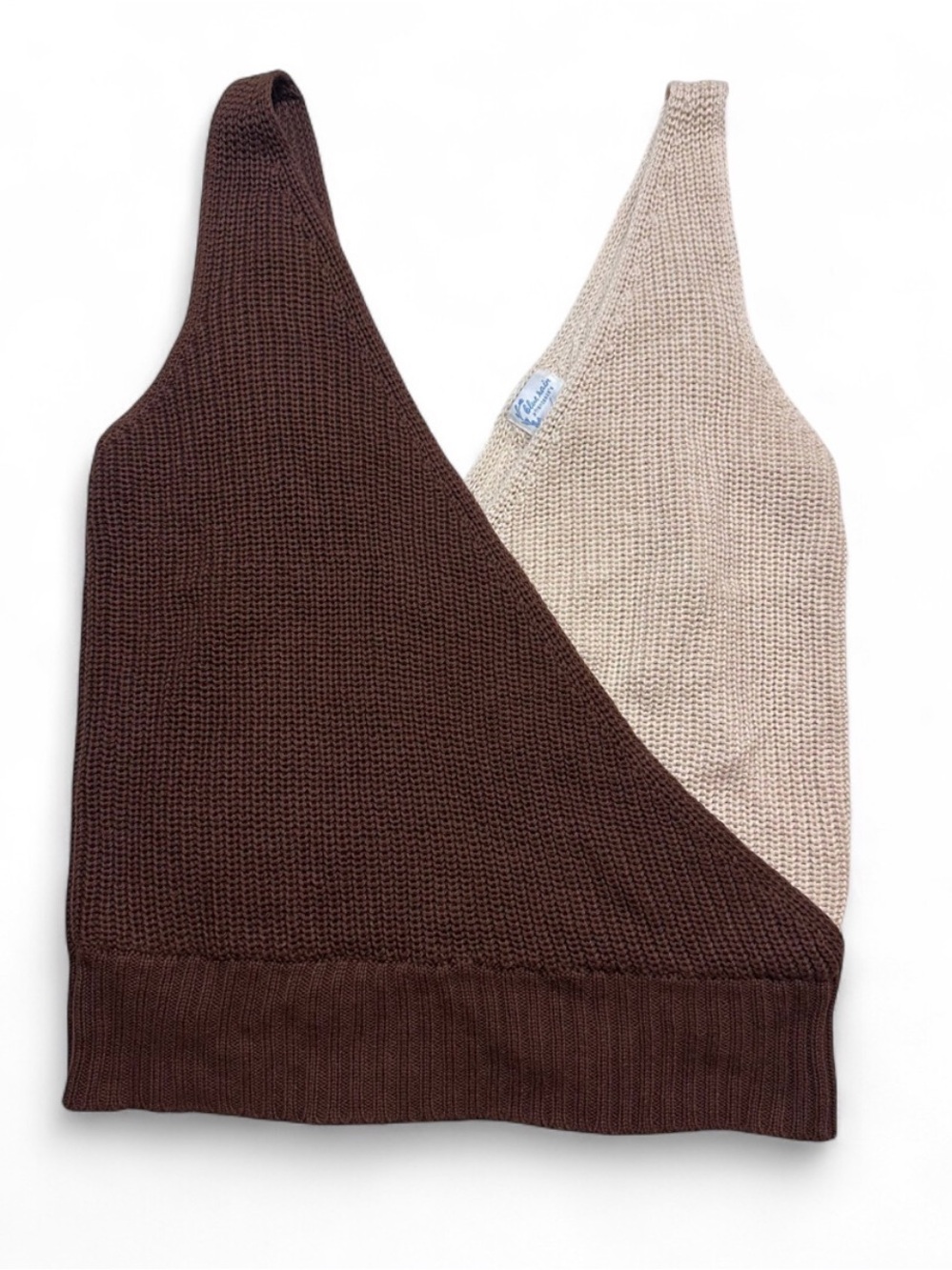 Francesca's Collections Two-Tone Knit Crop Top in Chocolate & Beige